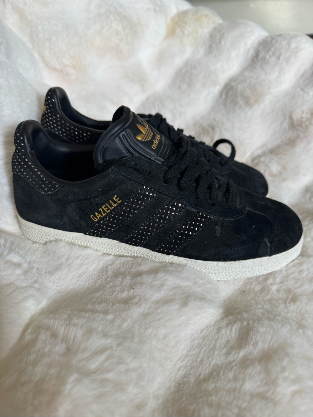 adidas Gazelle Black Suede Sneakers with Gold Details